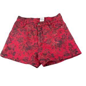 Vintage Michael Floral High Waisted Denim Shorts Womens Size 9 Red Black USA